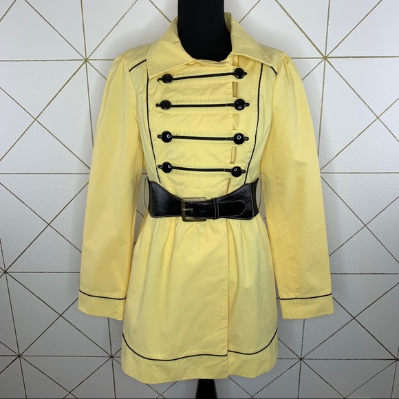 Candies Yellow Sargent Pepper Military Look 3/4 Classic Trench Coat Size Medium - Picture 1 of 15